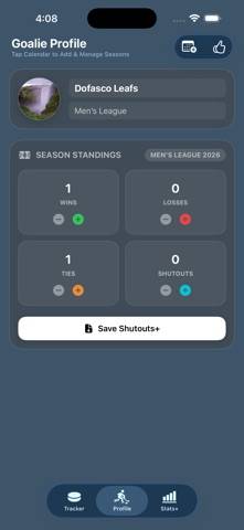 GoalieTracker App skärmdump