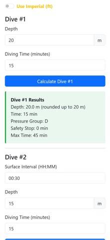 Dive Planner Calculator captura de pantalla #2
