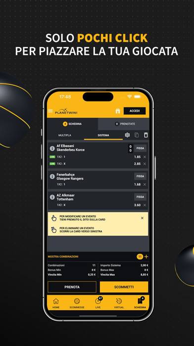 Planetwin365 Scommesse Sport Schermata dell'app