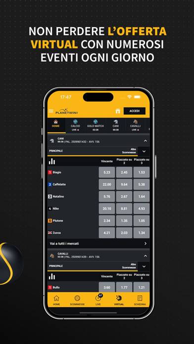 Planetwin365 Scommesse Sport Schermata dell'app