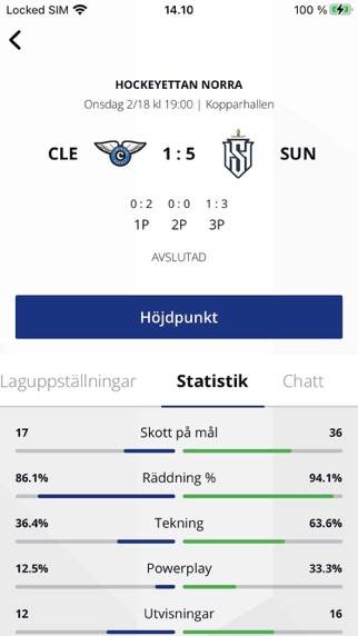 Hockeyettan App skärmdump