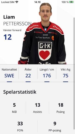 Hockeyettan App skärmdump