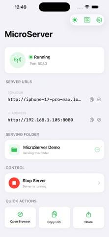 MicroServer Capture d'écran de l'application