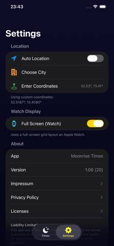 Moonrise Times Watch App screenshot