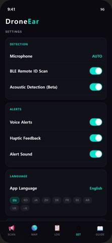 DroneEar App skärmdump