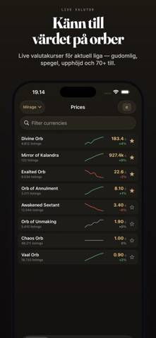 PoE Trade: Priser och Valuta skärmdump