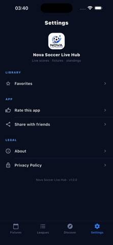 Nova Soccer Live Hub App screenshot
