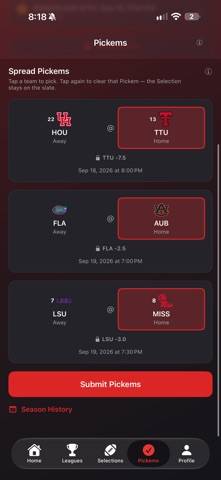 CFB Pickems App screenshot
