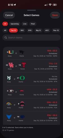 CFB Pickems App screenshot