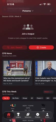 CFB Pickems App screenshot