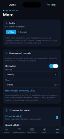 SSRI QT Tracker App screenshot