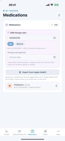 SSRI QT Tracker App screenshot