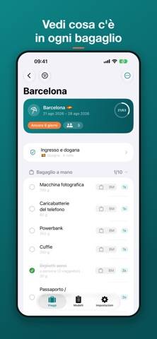 TravelSheet: Lista bagagli Schermata dell'app