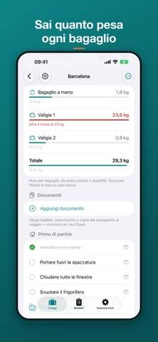 TravelSheet: Lista bagagli Schermata dell'app