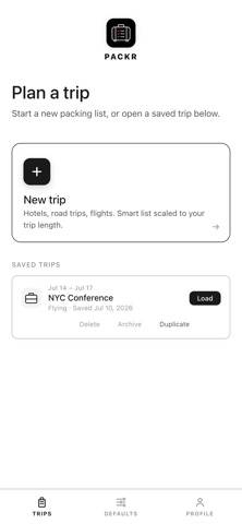 Packr: Smart Packing Lists screenshot #1