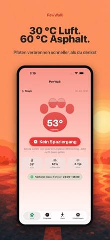 PawWalk – Gassi Hitze-Check App-Screenshot