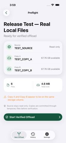 OffloadProof Schermata dell'app