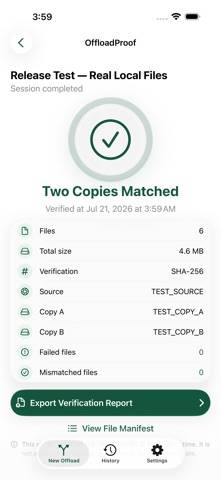 OffloadProof Schermata dell'app