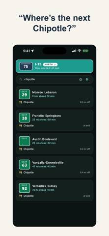 Pit Stop: Road Trip Exit Guide App screenshot
