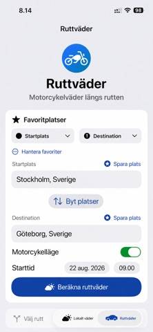 RouteWeather Nordic skärmdump