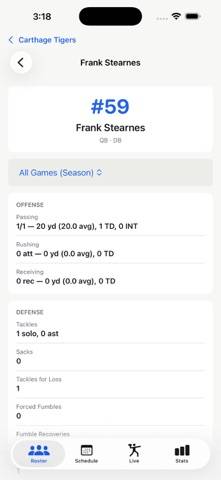 Scrimmage Tracker App screenshot