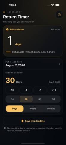 Return Deadline Tracker App screenshot