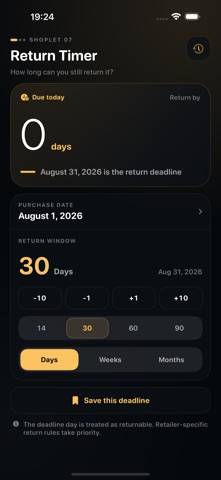 Return Deadline Tracker App screenshot