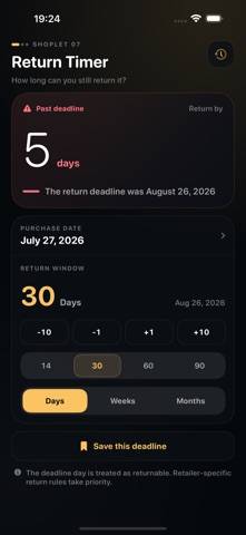 Return Deadline Tracker App screenshot