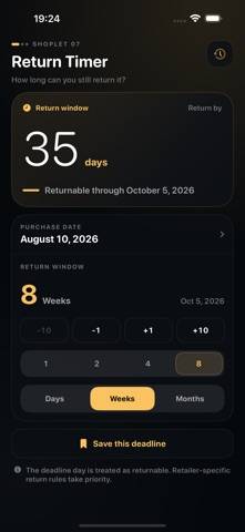 Return Deadline Tracker App screenshot