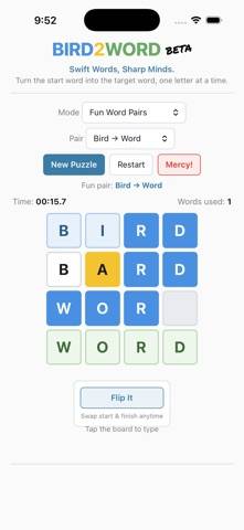 Bird2word game screenshot
