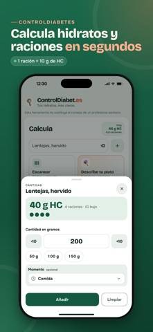 ControlDiabetes: Carbohidratos captura de pantalla