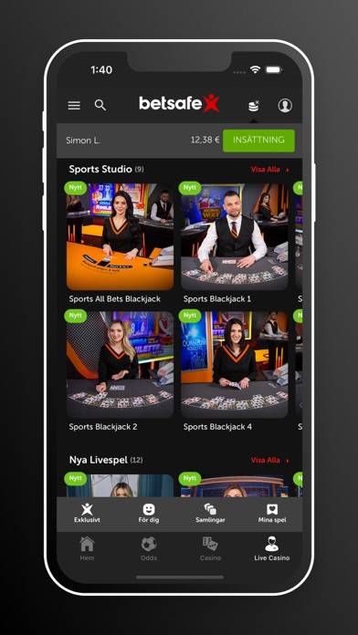 Betsafe Casinospel och sport App skärmdump