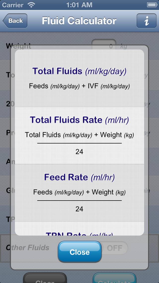 NICU Calculator App screenshot