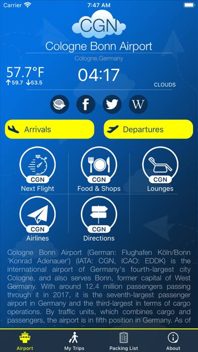Cologne Airport (CGN) + Radar Bildschirmfoto