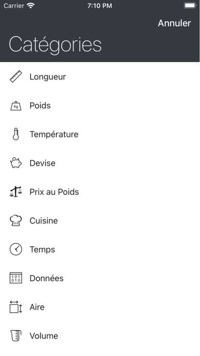 Égalité convertisseur unités capture d'écran