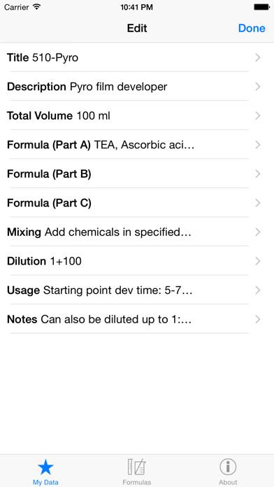 Darkroom Formulas Captura de pantalla de la aplicación