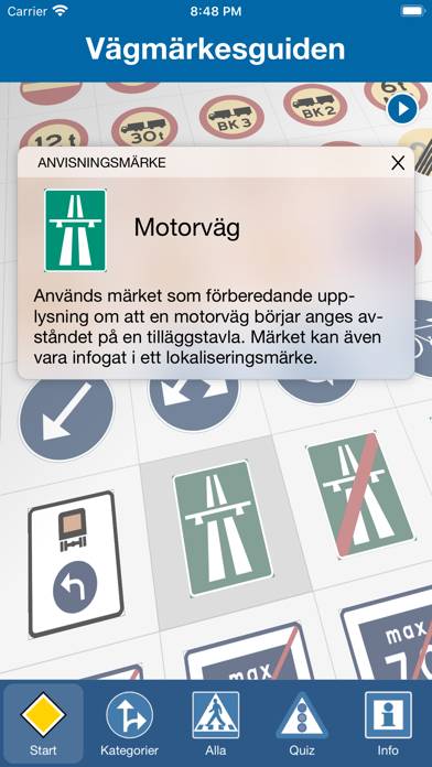 Vägmärkesguiden App skärmdump