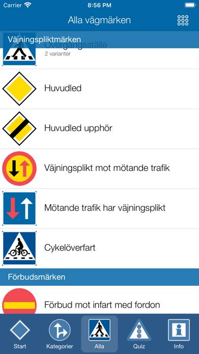 Vägmärkesguiden App skärmdump