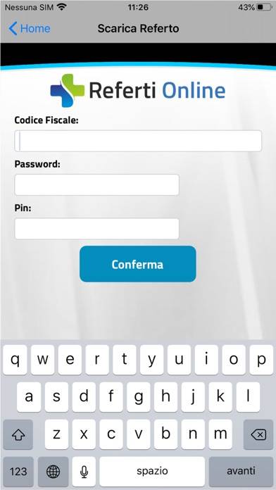 Referti Online Schermata dell'app