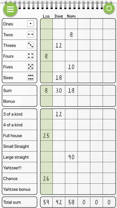 DICY, Scoresheet for YAHTZEE App-Screenshot #2