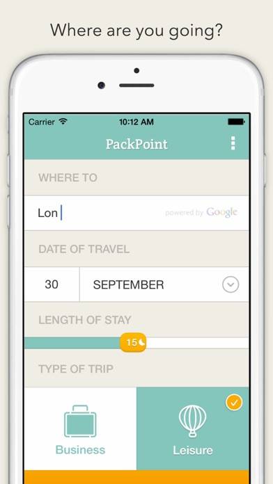 PackPoint Travel Packing List Captura de pantalla de la aplicación #1