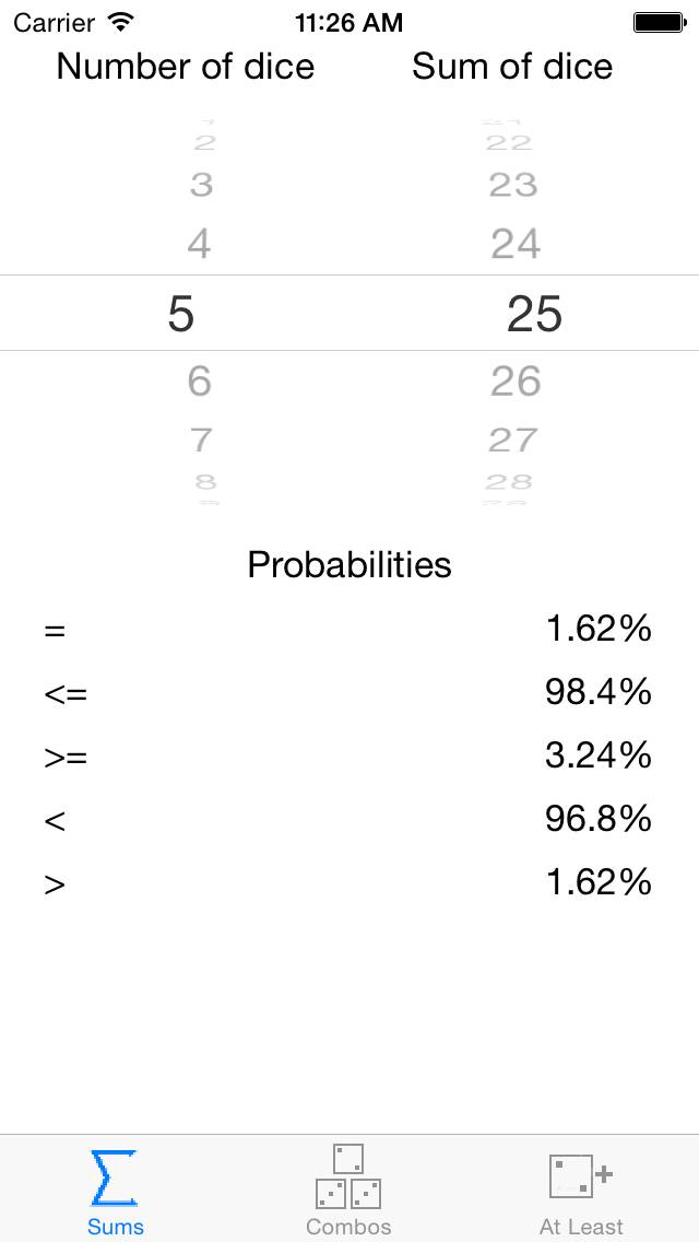 Dice Probability Captura de pantalla de la aplicación #2