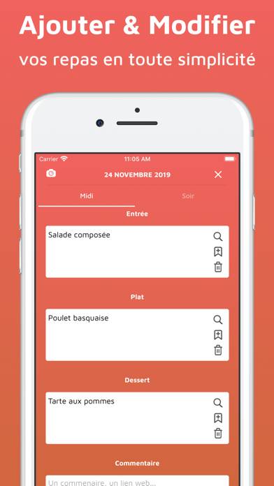 Mes menus Capture d'écran de l'application