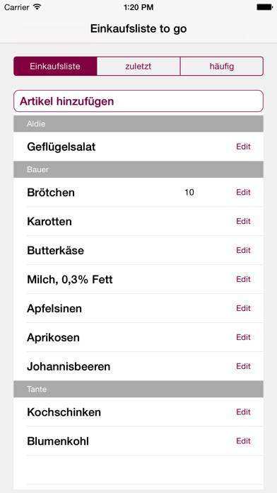 familyList Einkaufsliste to go Bildschirmfoto