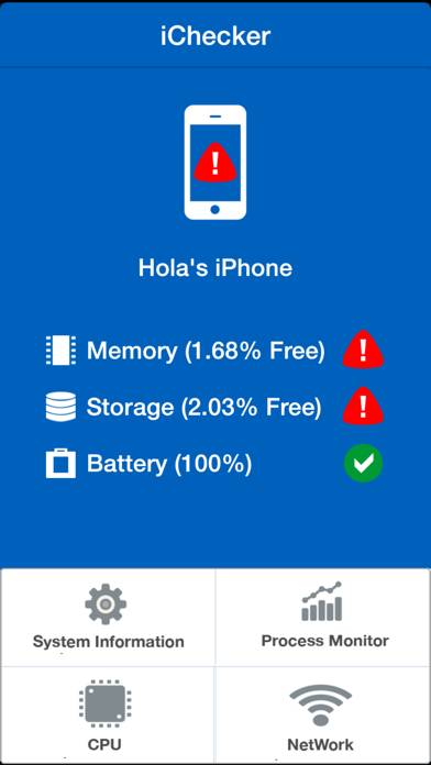 IChecker (Memory, network, storage, battery, cpu, process...) Schermata dell'app #1